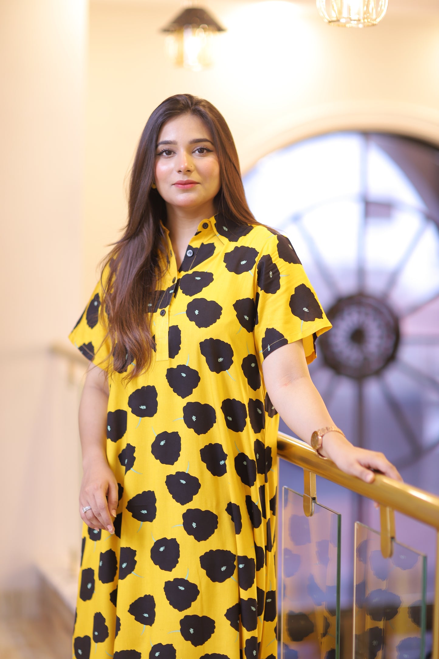 YELLOW DOTED LONG FROK