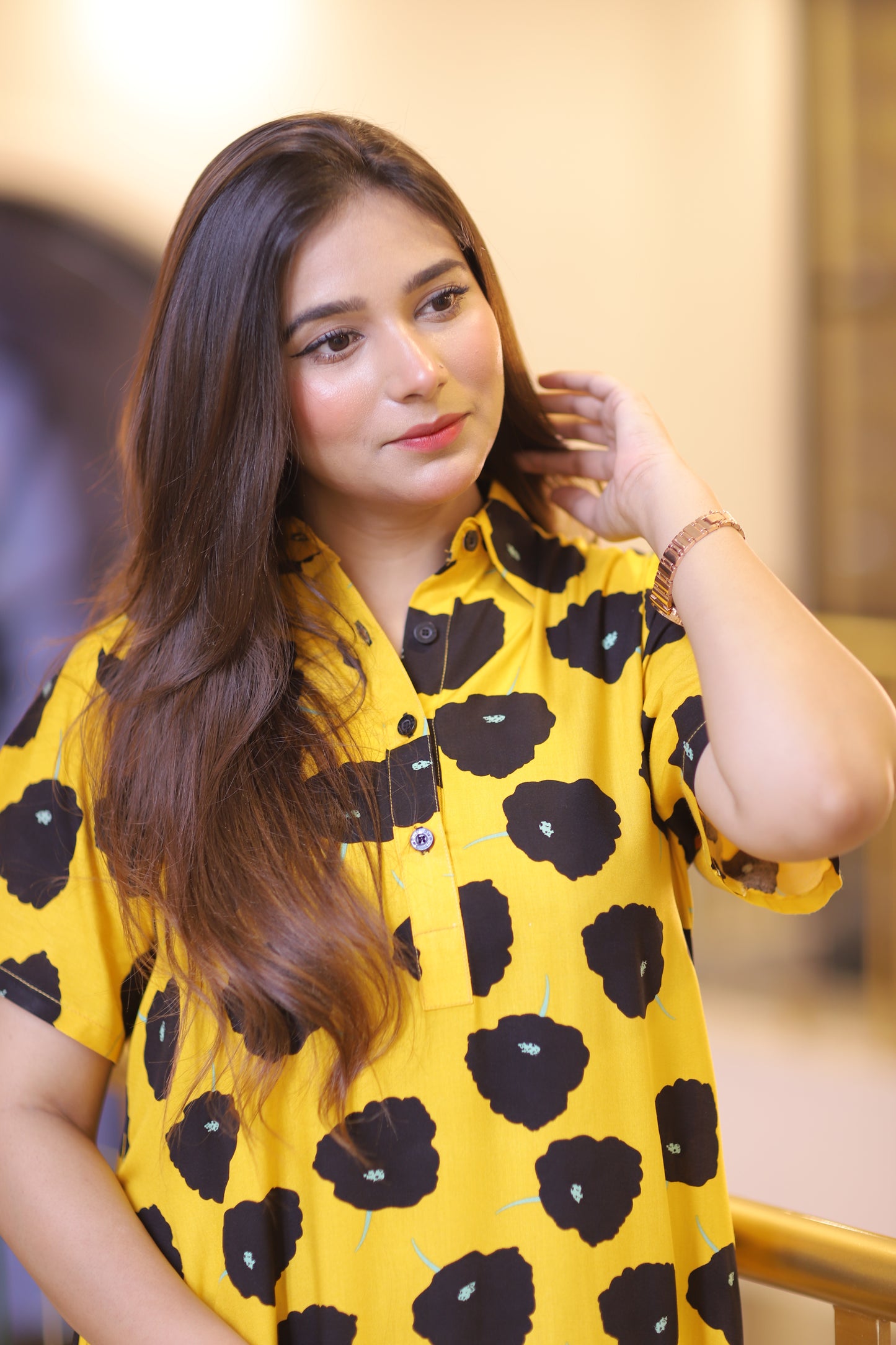 YELLOW DOTED LONG FROK