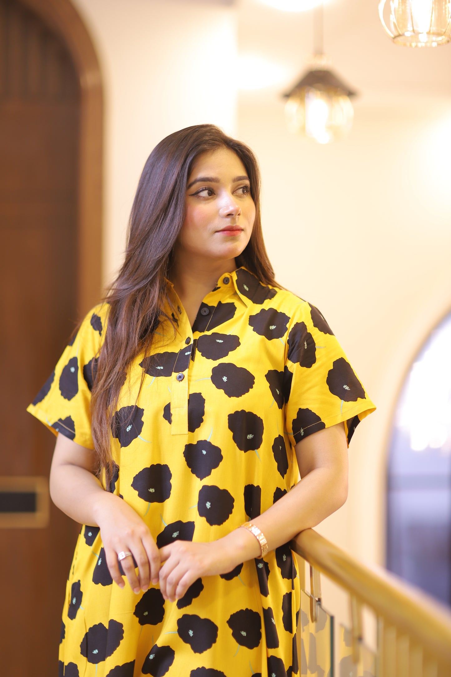 YELLOW DOTED LONG FROK