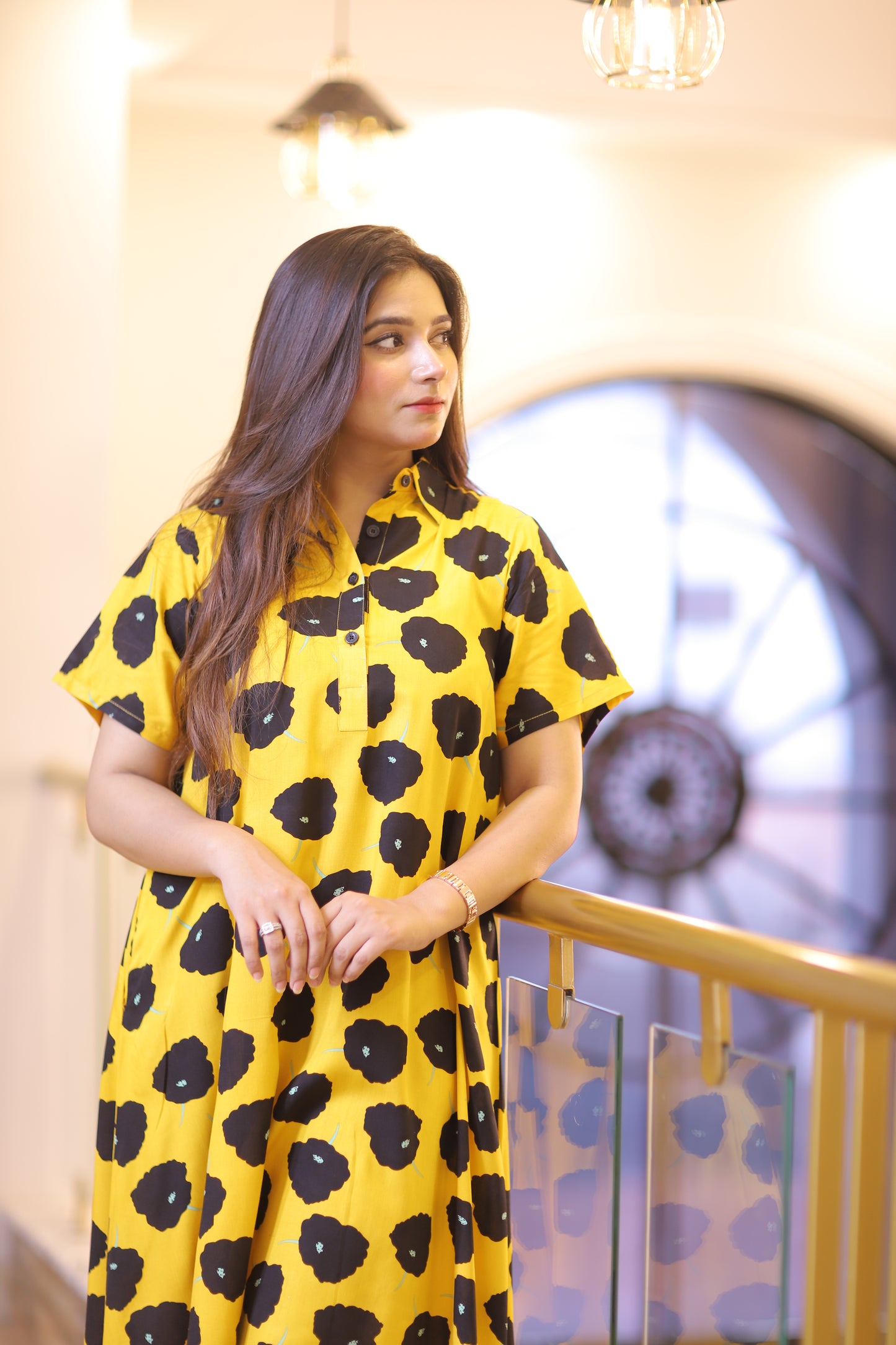 YELLOW DOTED LONG FROK