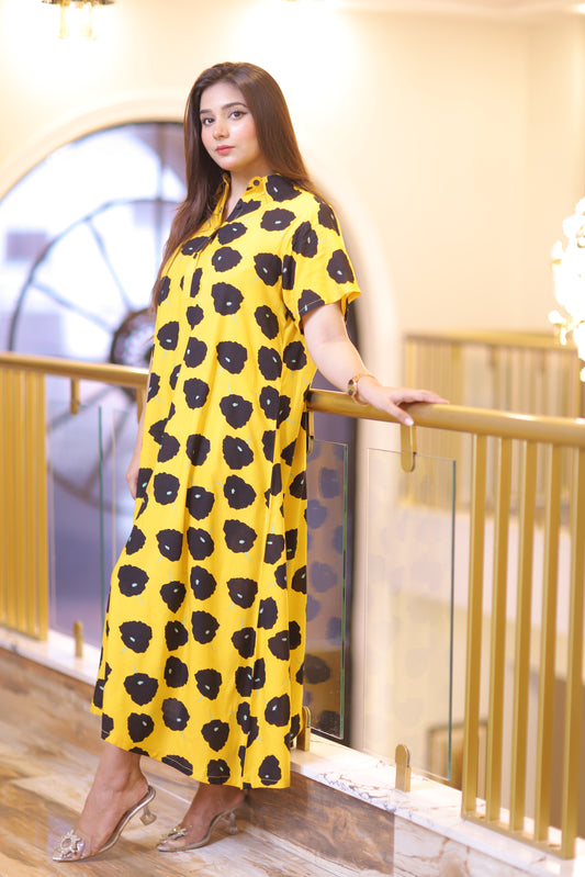 YELLOW DOTED LONG FROK