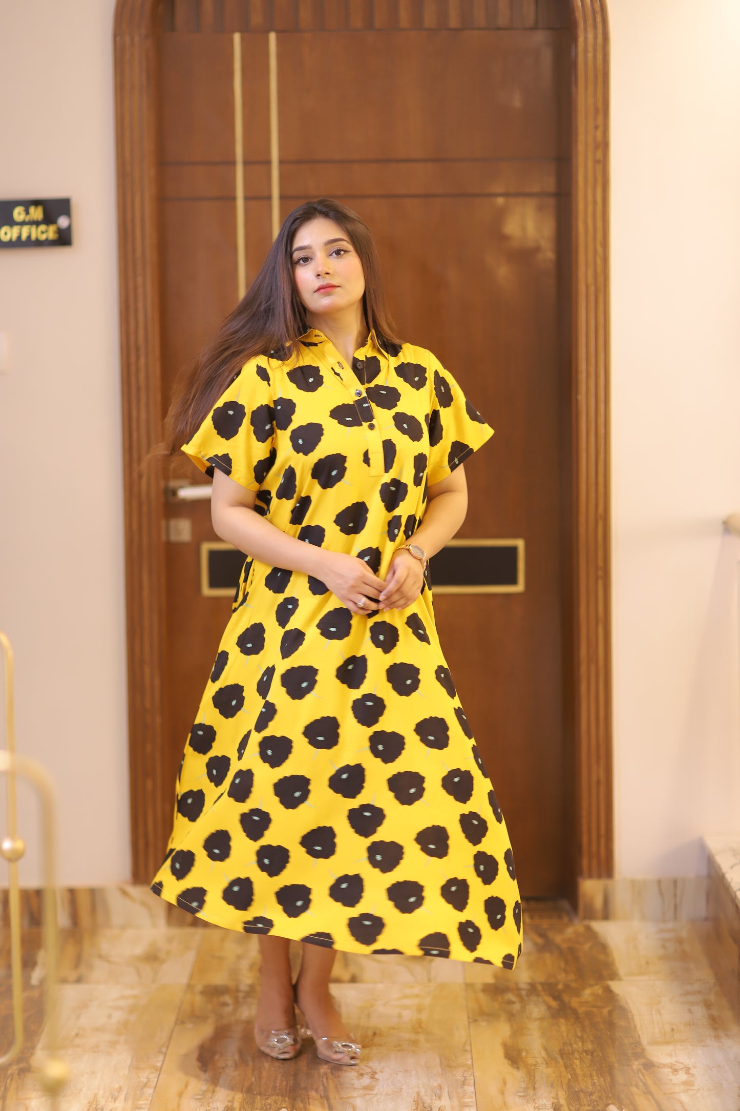 YELLOW DOTED LONG FROK