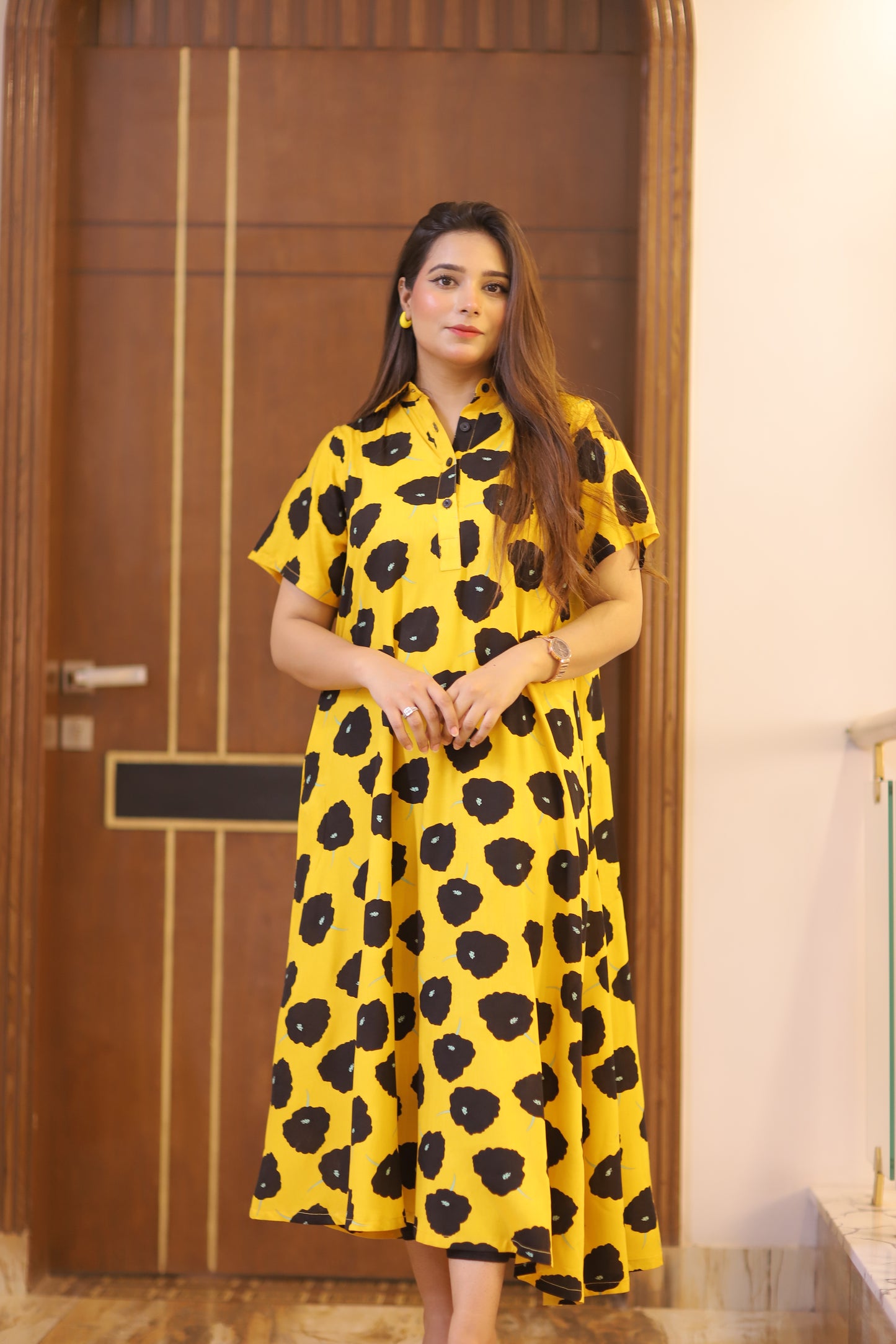 YELLOW DOTED LONG FROK