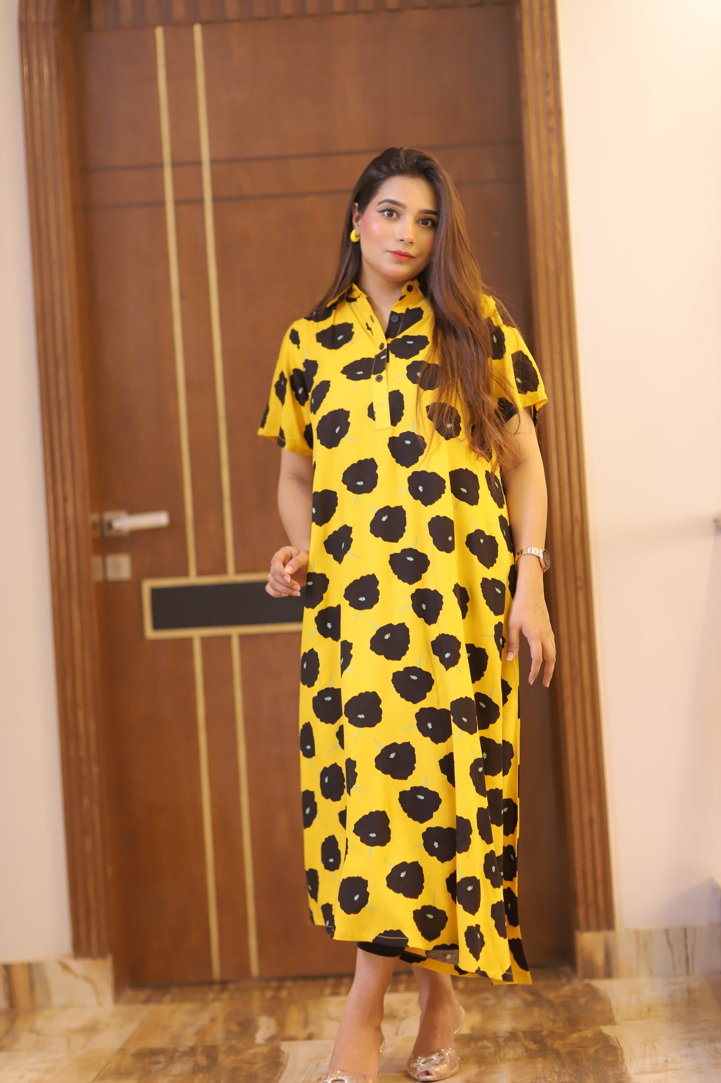 YELLOW DOTED LONG FROK