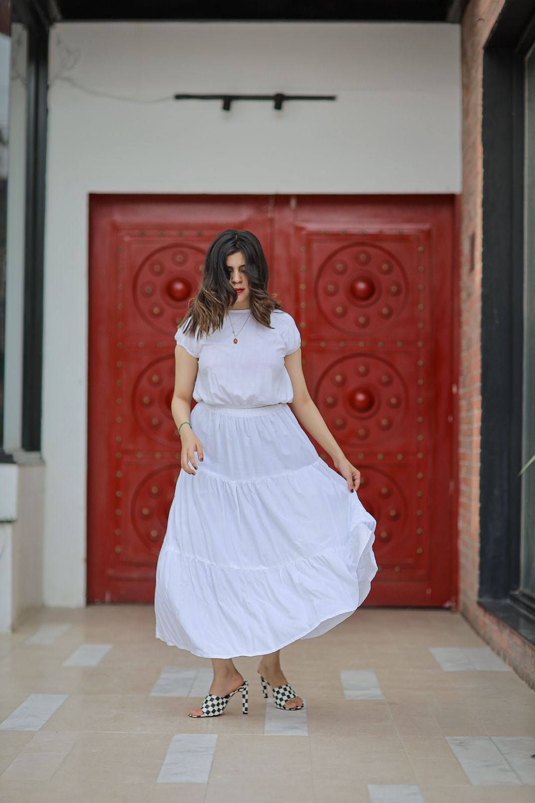 WHITE PRINTED SKIRT SHIRT