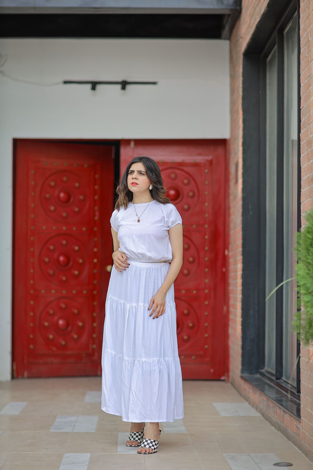 WHITE PRINTED SKIRT SHIRT