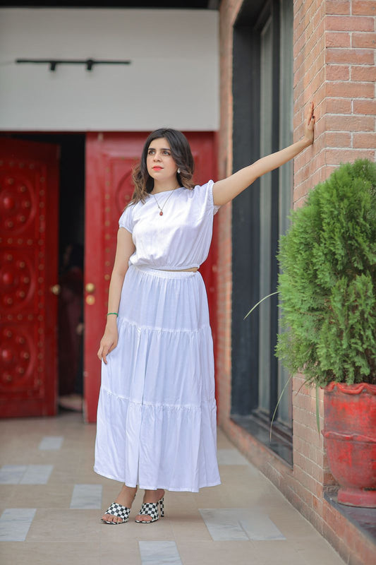 WHITE PRINTED SKIRT SHIRT